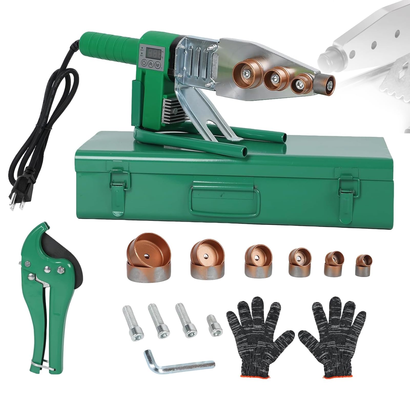 YXYLJOZ Plastic Pipe Welding Machine,Hot Melt Welder Welding Tool Kit,Poly Pipe Welder with Digital Display,with 20/25/32/40/50/63mm Heating Heads, Socket Fusion Welder for PP