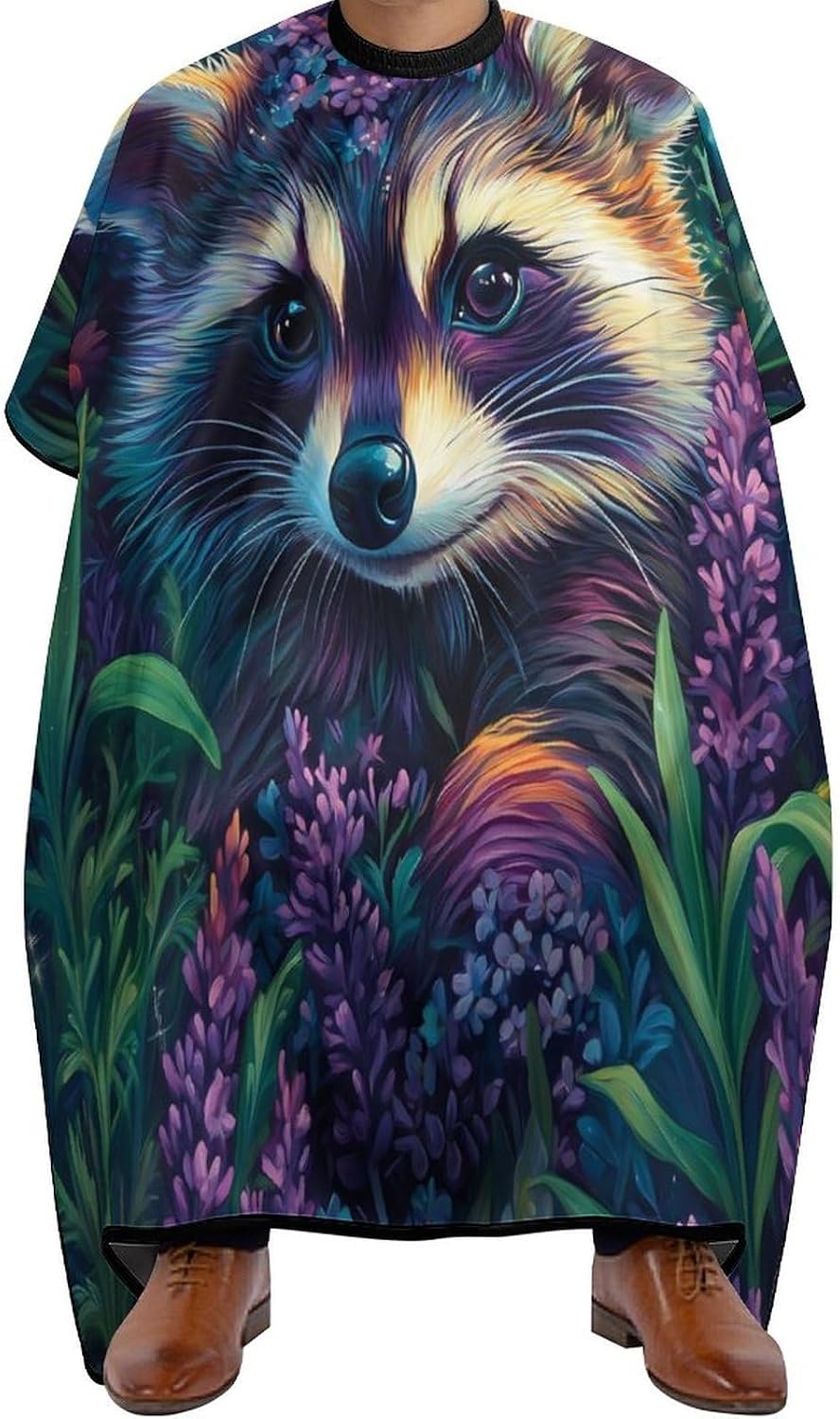 Raccoon Flowers Barber Cape Professional Hair Cutting Apron Hairdresser Cape for Men Women