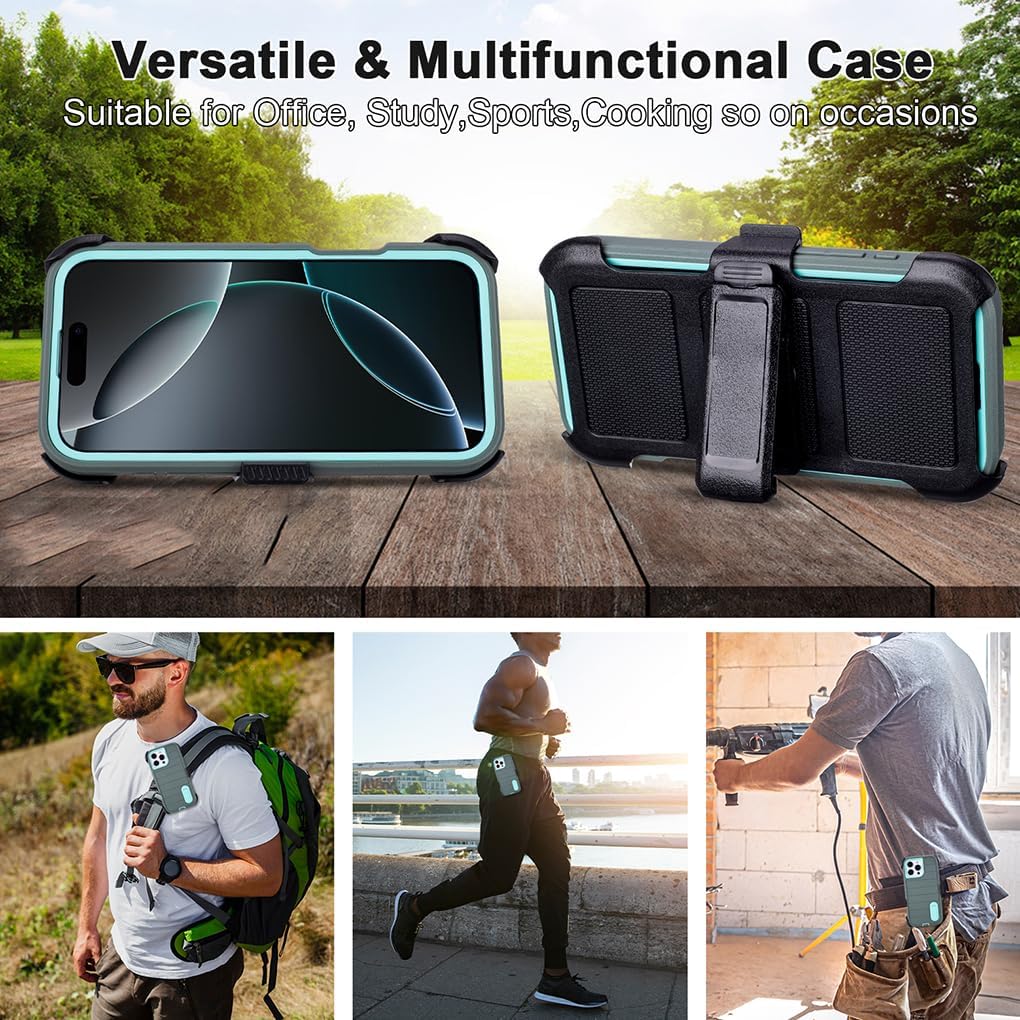 for iPhone 16 Pro Phone Case with Belt Clip Holster,2 Layers of Sturdy,Military Grade Shockproof ProProtective Cases Heavy Duty Phone Cases iPhone 16 Pro Case 6.3 Inch (Dark Green)