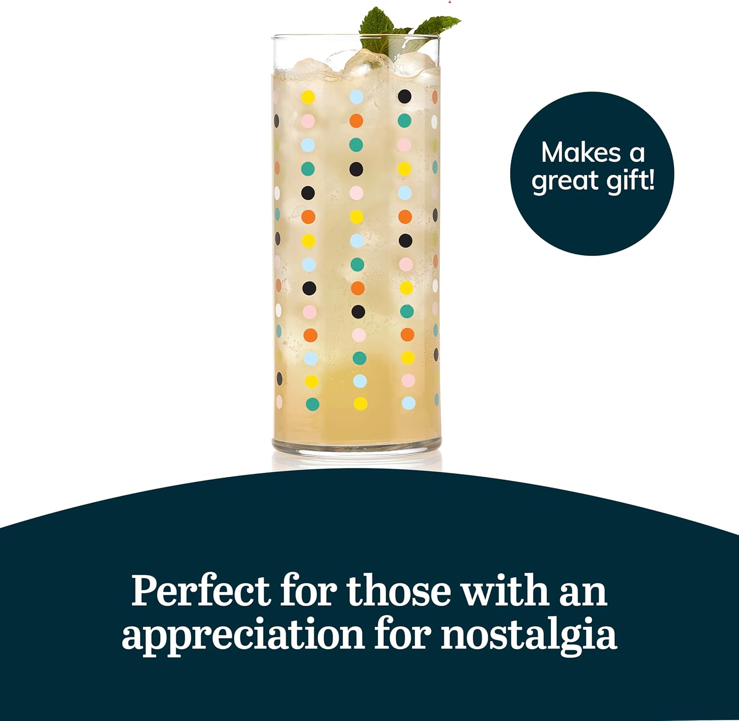 Libbey Vintage Dots Drinking Glasses Set of 4, Colorful, Retro Polka Dot Design Glass Cups Set, Dishwasher Safe Water Glasses Set for Beverages - Image 5