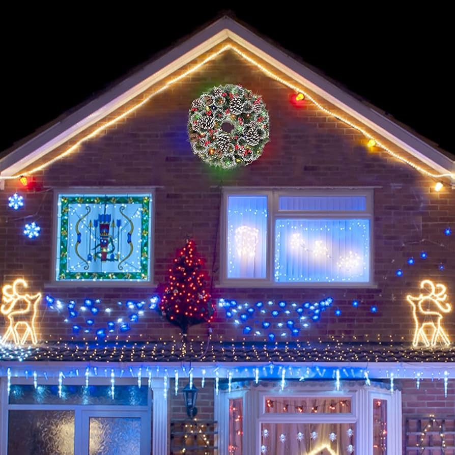 クリスマスリース　ライト付き クリスマスリース LEDライト付き セレクト リース L 34cm 玄関