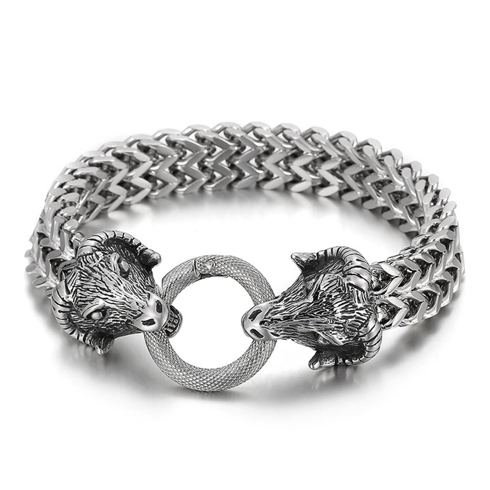 Bracciale Acciaio Uomo, Bracciale Uomo Catena Argento Forma Zodiaco a Doppia Trama Regalo di Compleanno Braccialetto
