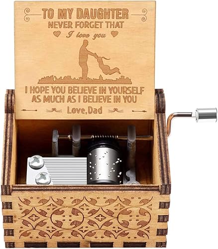 Caja de música regalo para hija de papá, cumpleaños y Navidad para hija de papá, caja musical de madera con manivela que reproduce "You are My