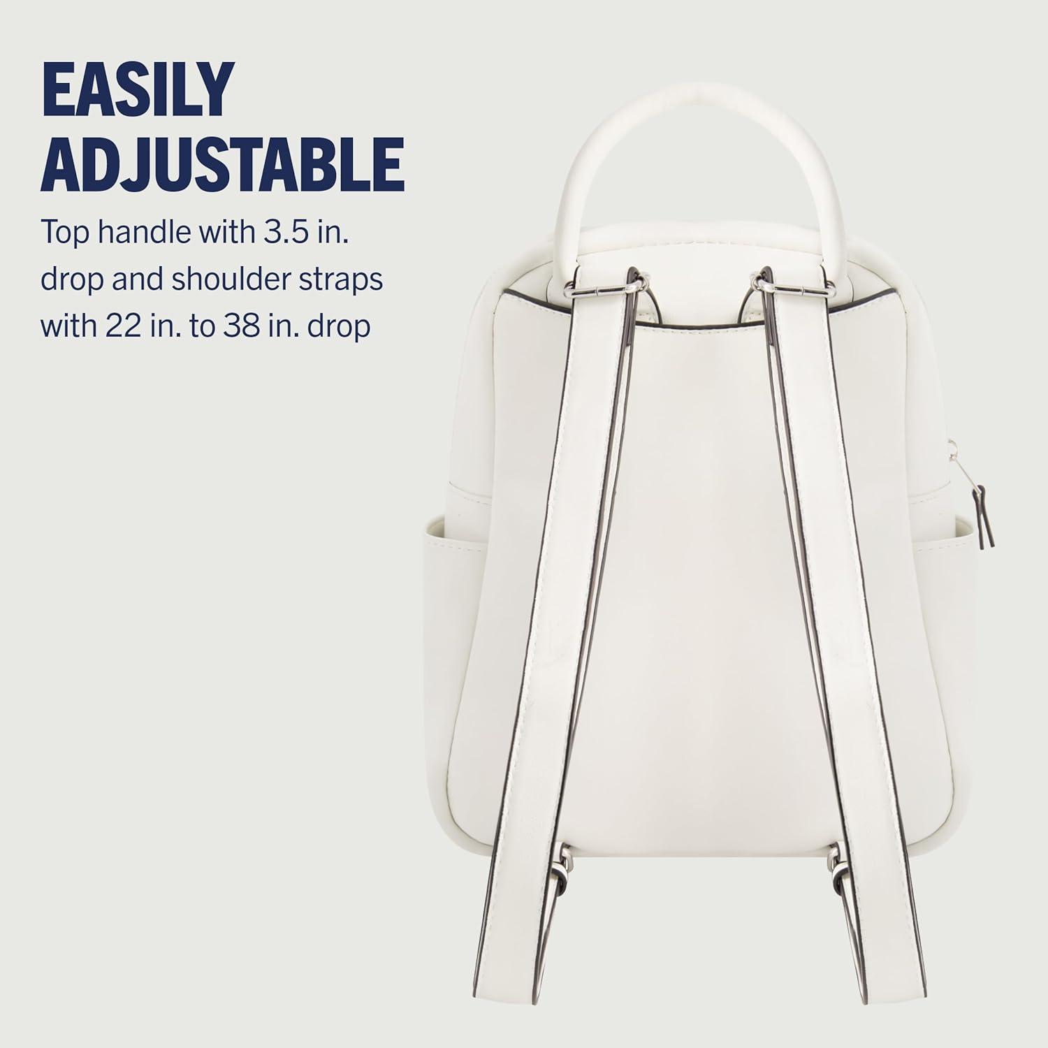 True Religion Mini Backpack, Studded Horseshoe Logo Small Travel Bag Purse for Women, Adjustable Shoulder Straps, White