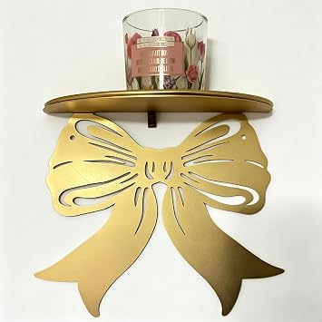 Gold Bow Floating Shelf, Metal Bow Shape Wall Mount Shelf, Cute Coquette Aesthetic Wall Decor Storage Rack for Bedroom Bathroom Vanity Room Decor