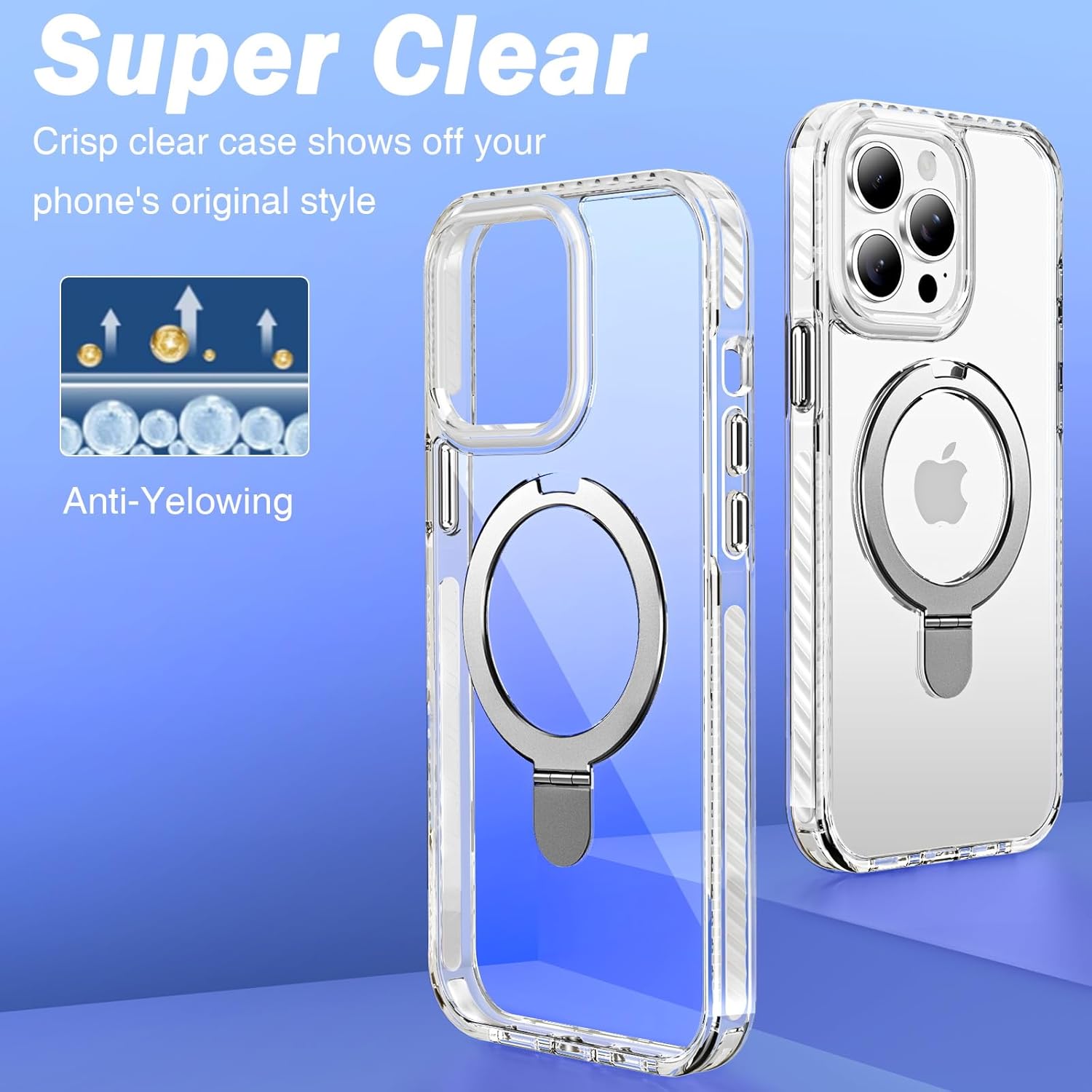UMIONE for iPhone 12 Pro Magnetic case with Stand and Finger Ring, Compatible with magsafe, Shockproof Transparent Hard Plate, Full Body case, Universal for Boys and Girls 6.1 - White