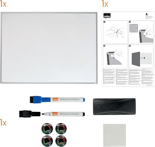 Nobo - Petit Tableau Magnétique avec Cadre en Aluminium, Effaçable à Sec, Maison/Bureau, 585 x 430 mm, Fixations Murales / Marqueurs / Aimants / Effaceur Inclus, Blanc, 1903777 - 6