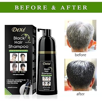 Signature Dexe Black Hair Shampoo 400 ML Instant Hair Blackening Dye for Men Women Black Color - Simple to Use - Lasts 30 Days - Fast Acting Natural Ingredients - Signature Bundle by Maani