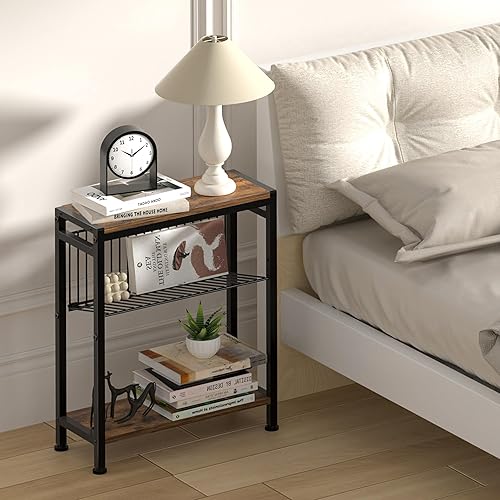 Miniatura 2 de Mesa auxiliar delgada para espacios pequeños, diseño 2 en 1 con soporte para revistas, marrón rústico Marrón (Rustic Brown),Negro -,Bricolaje