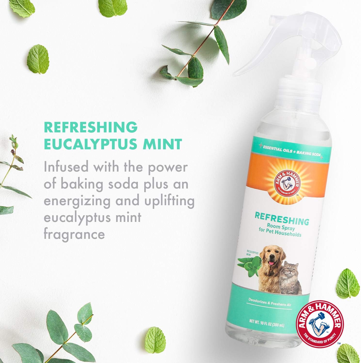 Arm & Hammer for Pets Air Care Refreshing Room Spray for Pet Odor Elimination | 10 oz Eucalyptus Mint Fragrance Air Freshener Spray | Pet Deodorizer Spray with Baking Soda for Pet Households