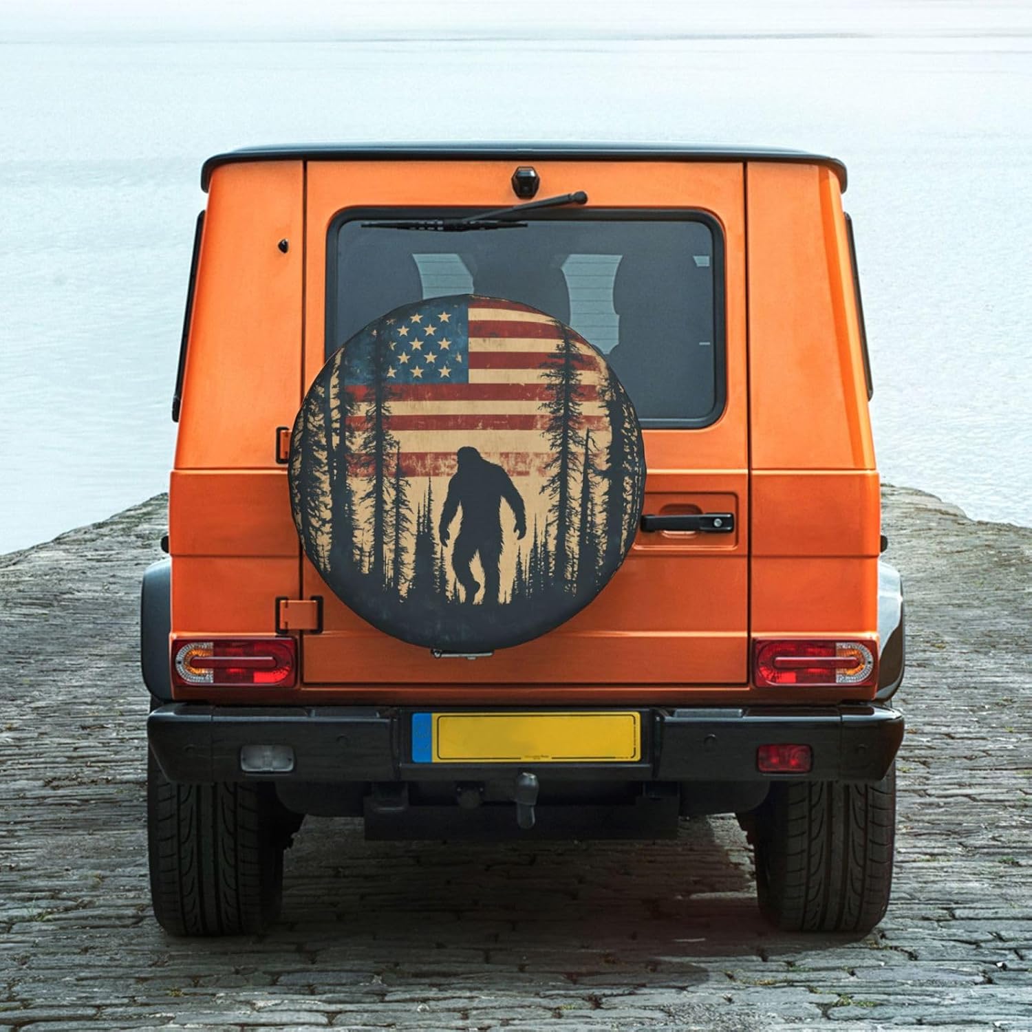 Spare Tire Cover for RV Camper, American Flag Bigfoot Sasquatch Tire Cover Protectors, Weatherproof Universal Wheel Cover for RV Travel Trailer Camper Truck 14in,Big Foot