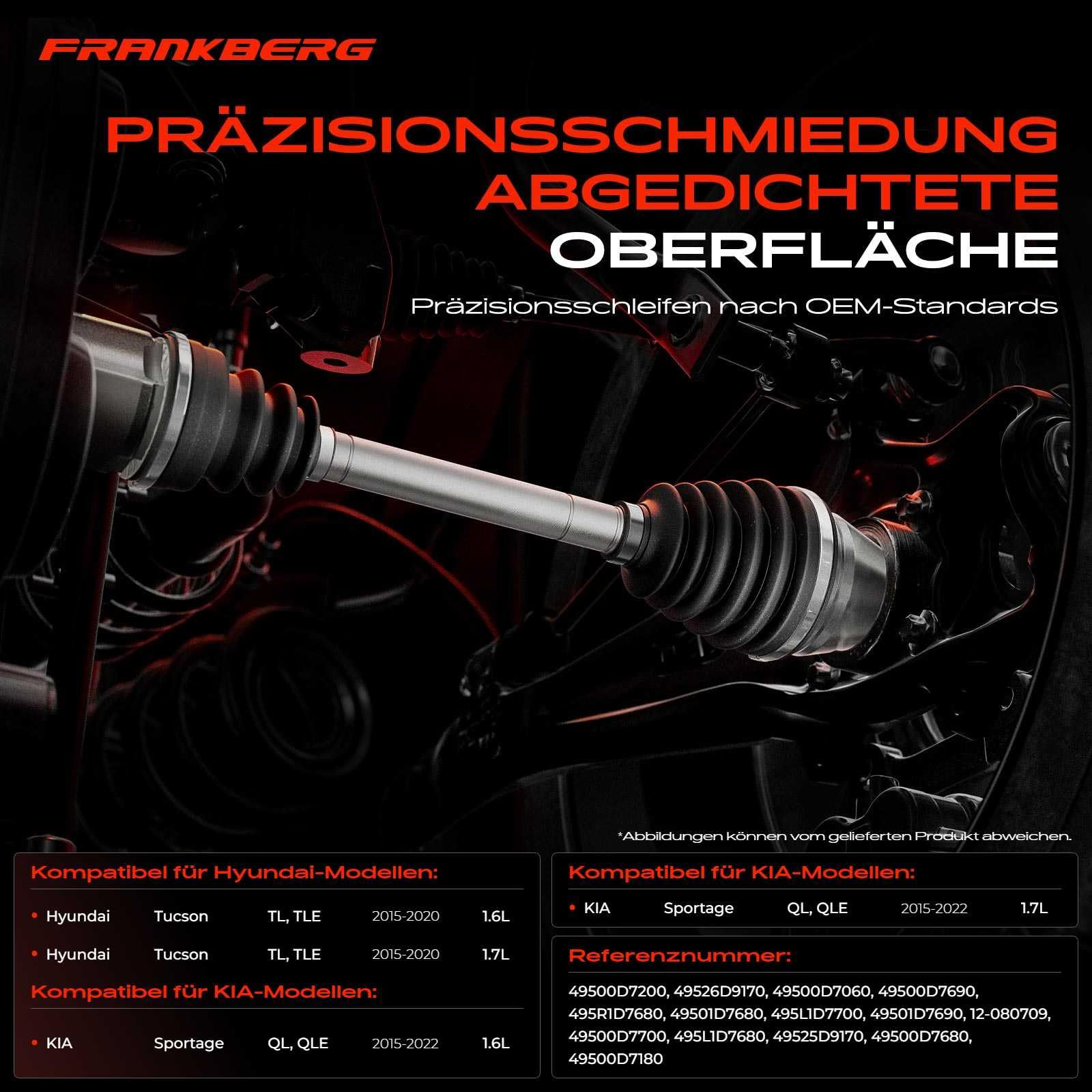Frankberg Gelenksatz Vorderachse Kompatibel mit Tucson TL TLE 1.6L 1.7L 2015-2020 Sportage QL QLE 1.6L 1.7L 2015-2022 Replace# 49500D7060