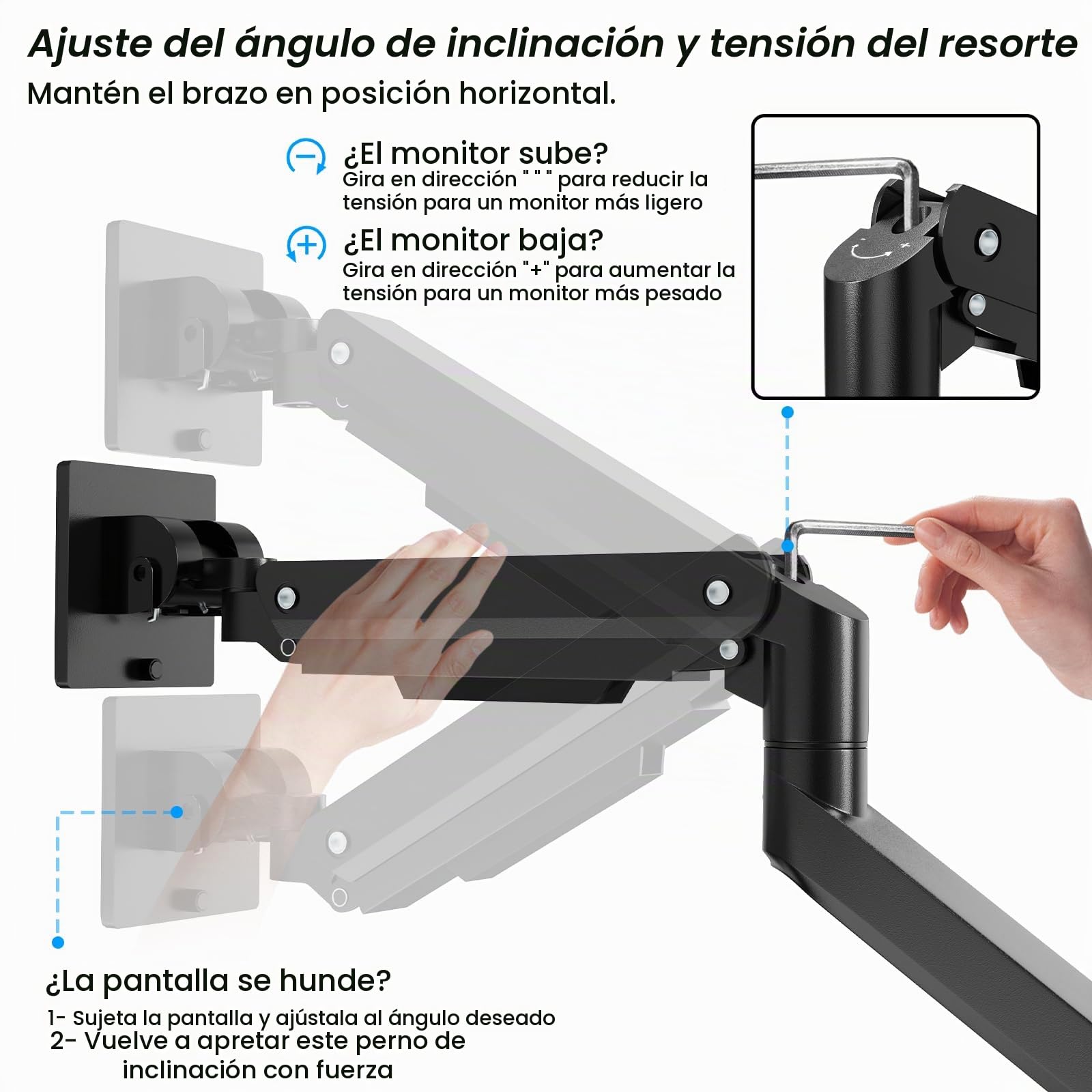 Soporte de Monitor para Pantalla Plana y Curvada de 17-49 Pulgadas, Robusto Soporte de Monitor de Gas con Altura Regulable con inclinaciones, Mayor Capacidad de Carga de 2 – 20 kg,VESA 75/100 mm