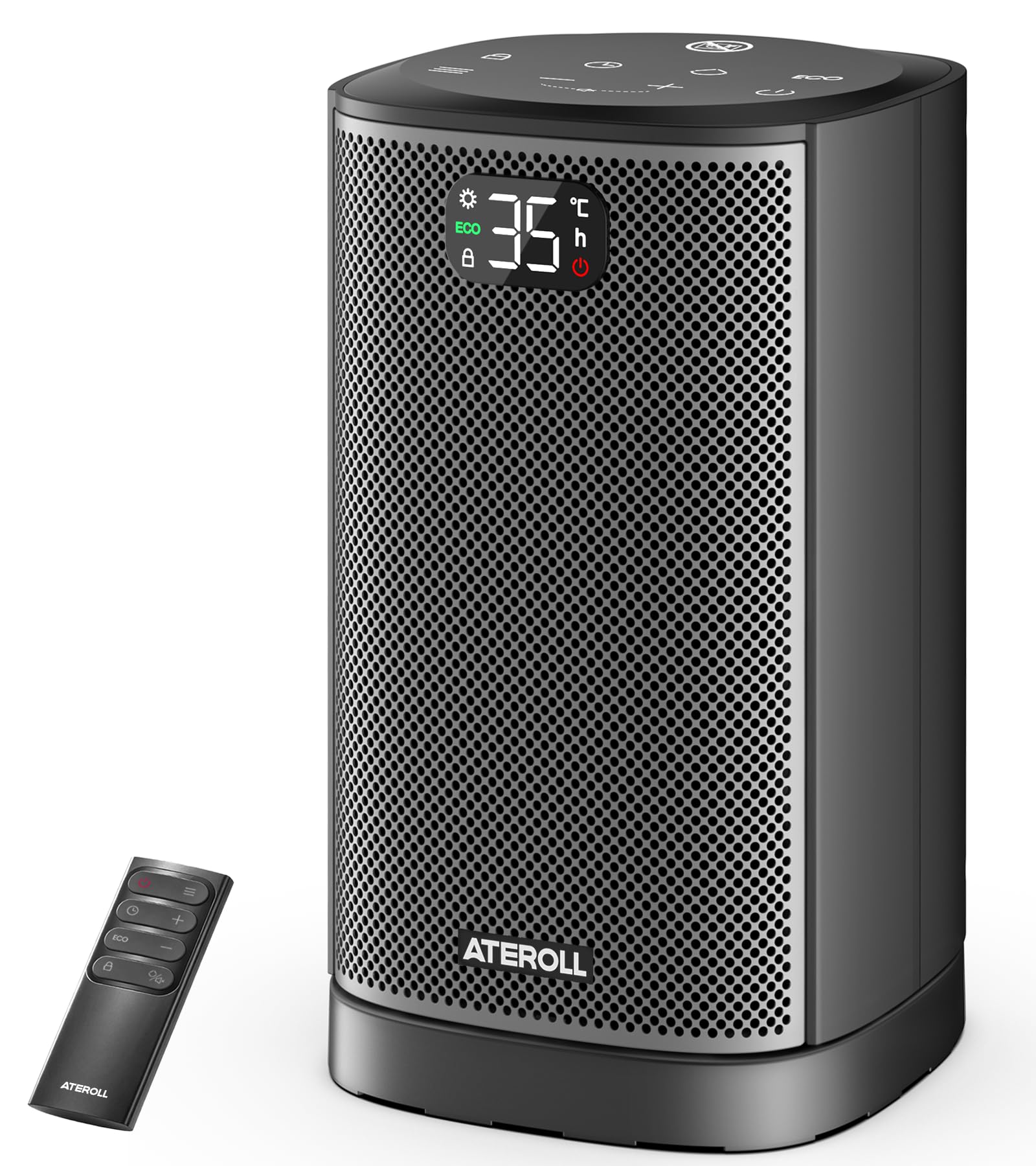 Ateroll Electric Heater 1500W, Quiet Space Heater for Home, ECO Mode