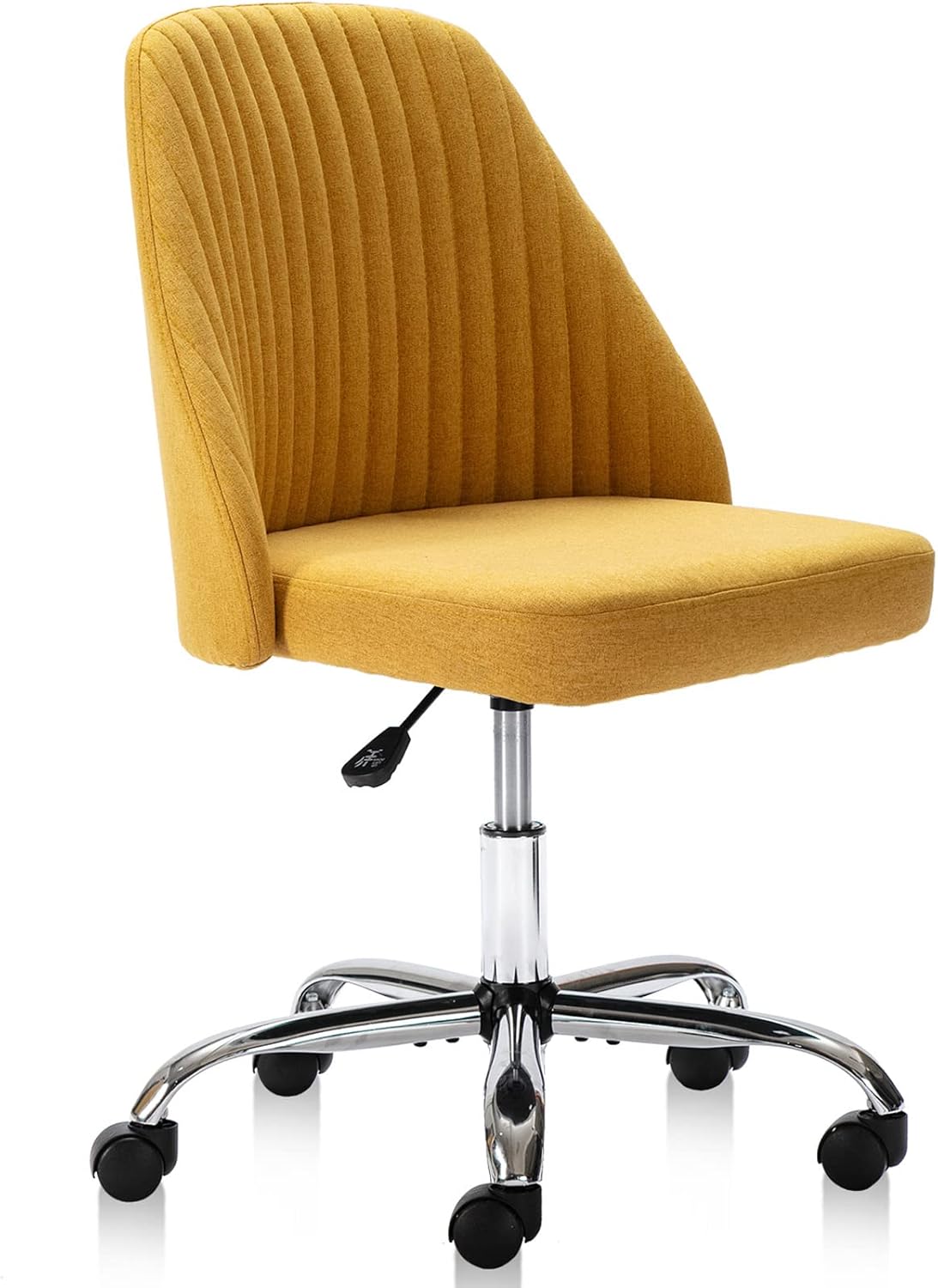 Office Chair Cute Desk Chair, Modern Fabric Home Office Desk Chairs with Wheels, Mid-Back Armless Vanity Swivel Task Chair for Small Space, Living Room, Make-up Yellow