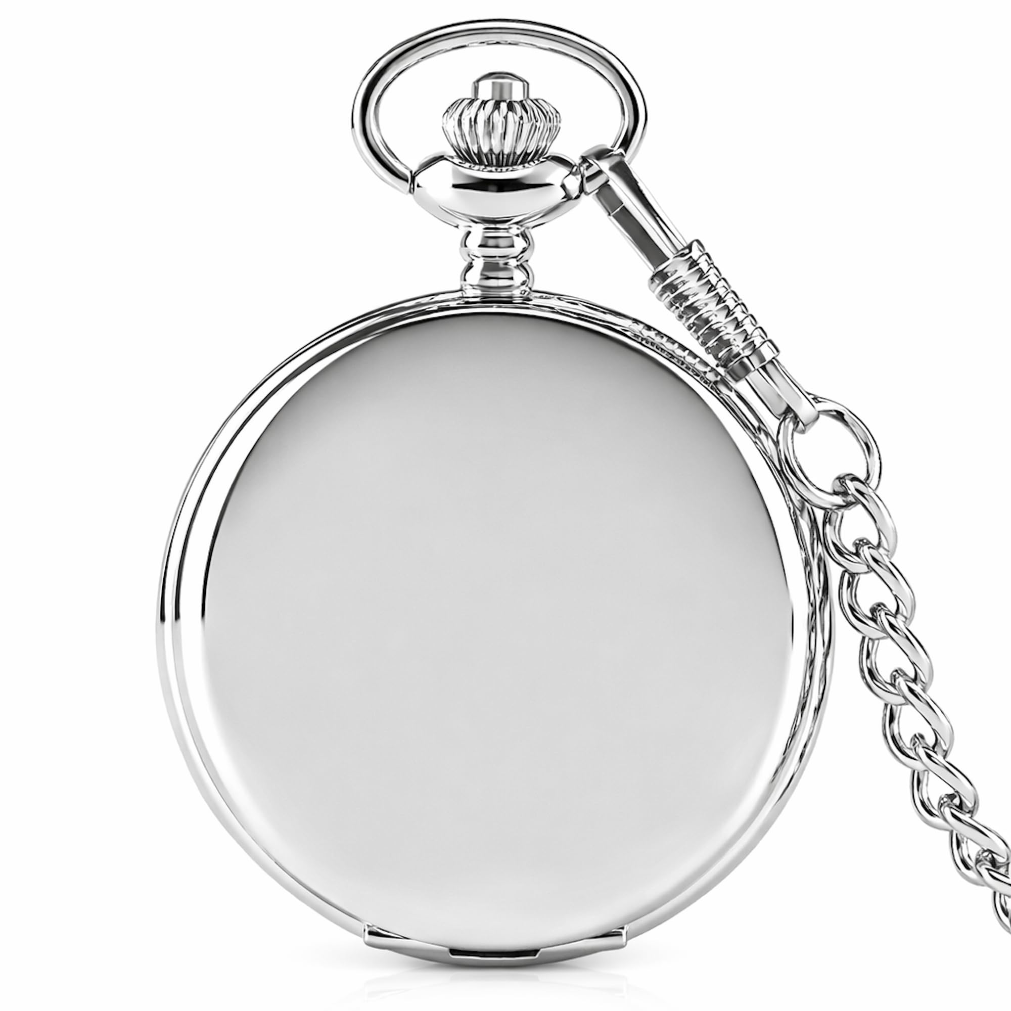 Taschenuhr Vintage – Glattes Gehäuse mit Innen-Gravur – Präzises Quarzwerk – Klassische Uhr mit 37cm Clip-Kette – Römische Zahlen – Retro Geschenk für Herren & Damen inkl. Etui