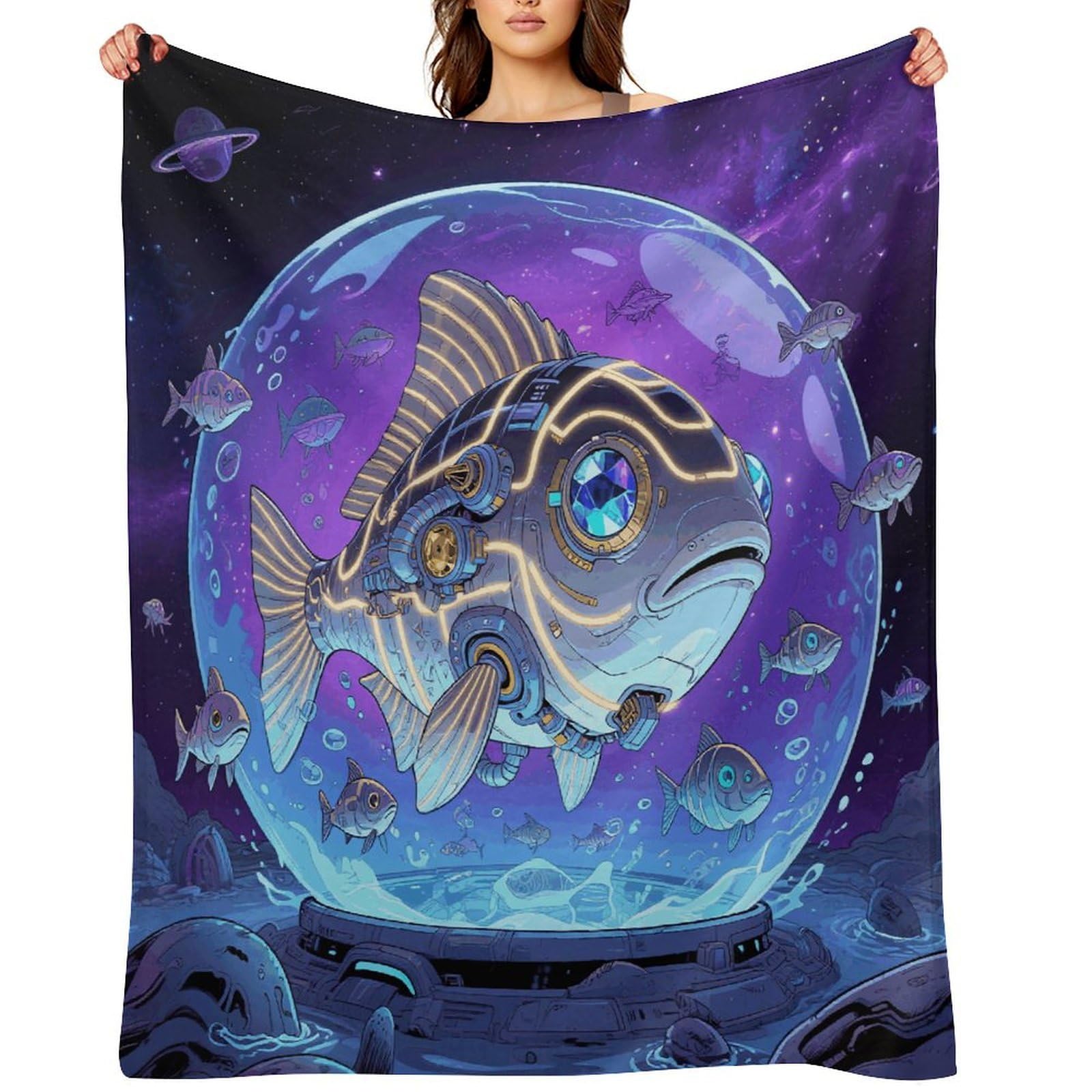 Fish Throw Blanket for Couch and Bed Super Soft Warm Lightweight Throw Blankets Cozy Fuzzy Flannel Blanket Personalized Decorative Blankets for Sofa Decor 50"x60"