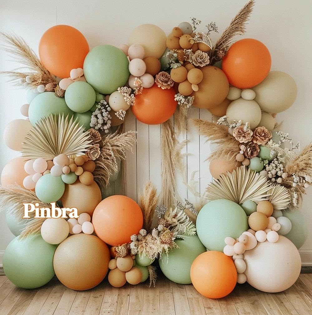 Brown Green Orange Double Stuffed Balloon Garland Different Sizes 18In 12In 5In White Sand Avocado Green Balloon Arch Kit For Baby Shower Wedding Gender Reveal Birthday Party Decorations