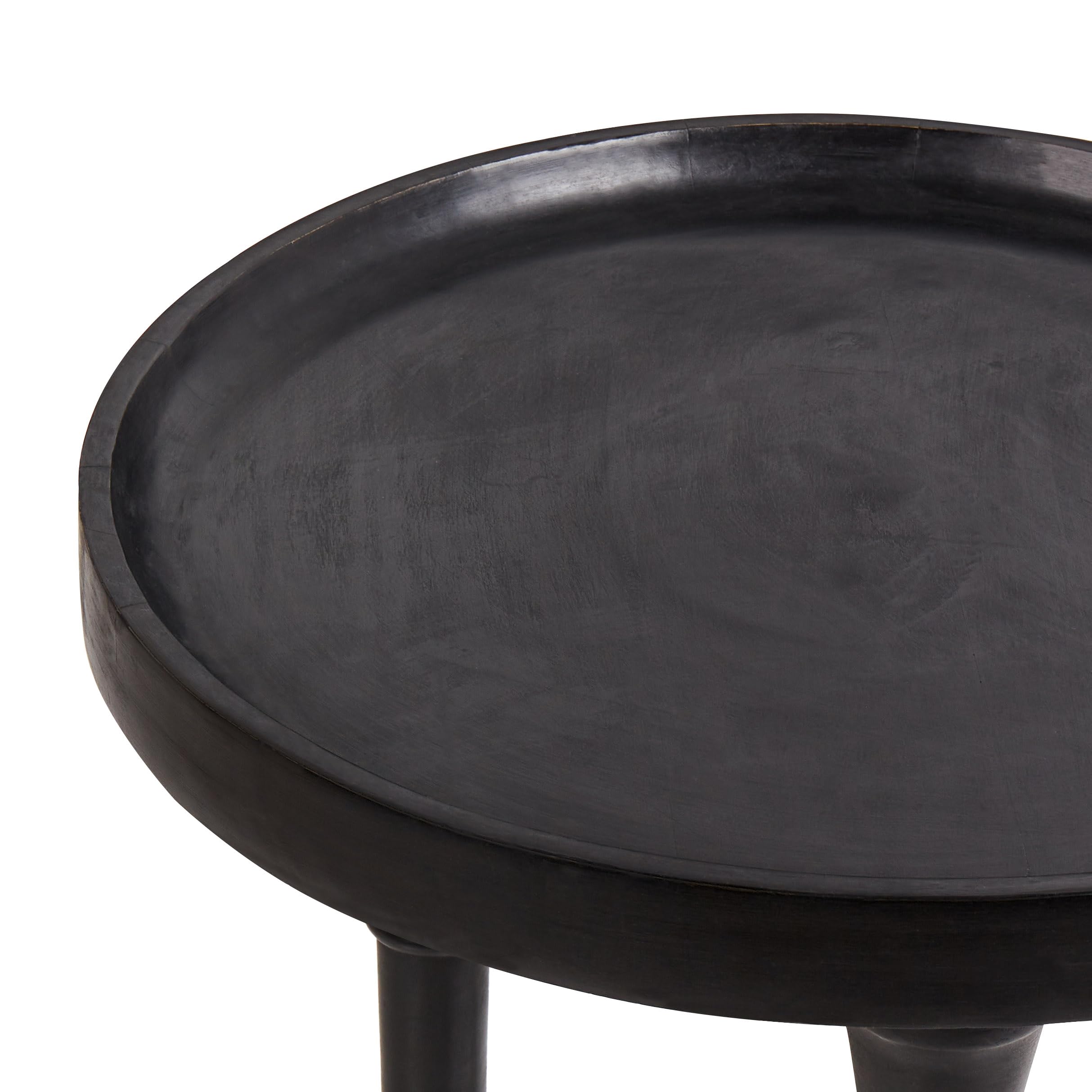 Beliani Table d'Appoint Traditionnelle Bois de Manguier Ronde 52 x 52 cm Meubles de Salon Noir Leeton