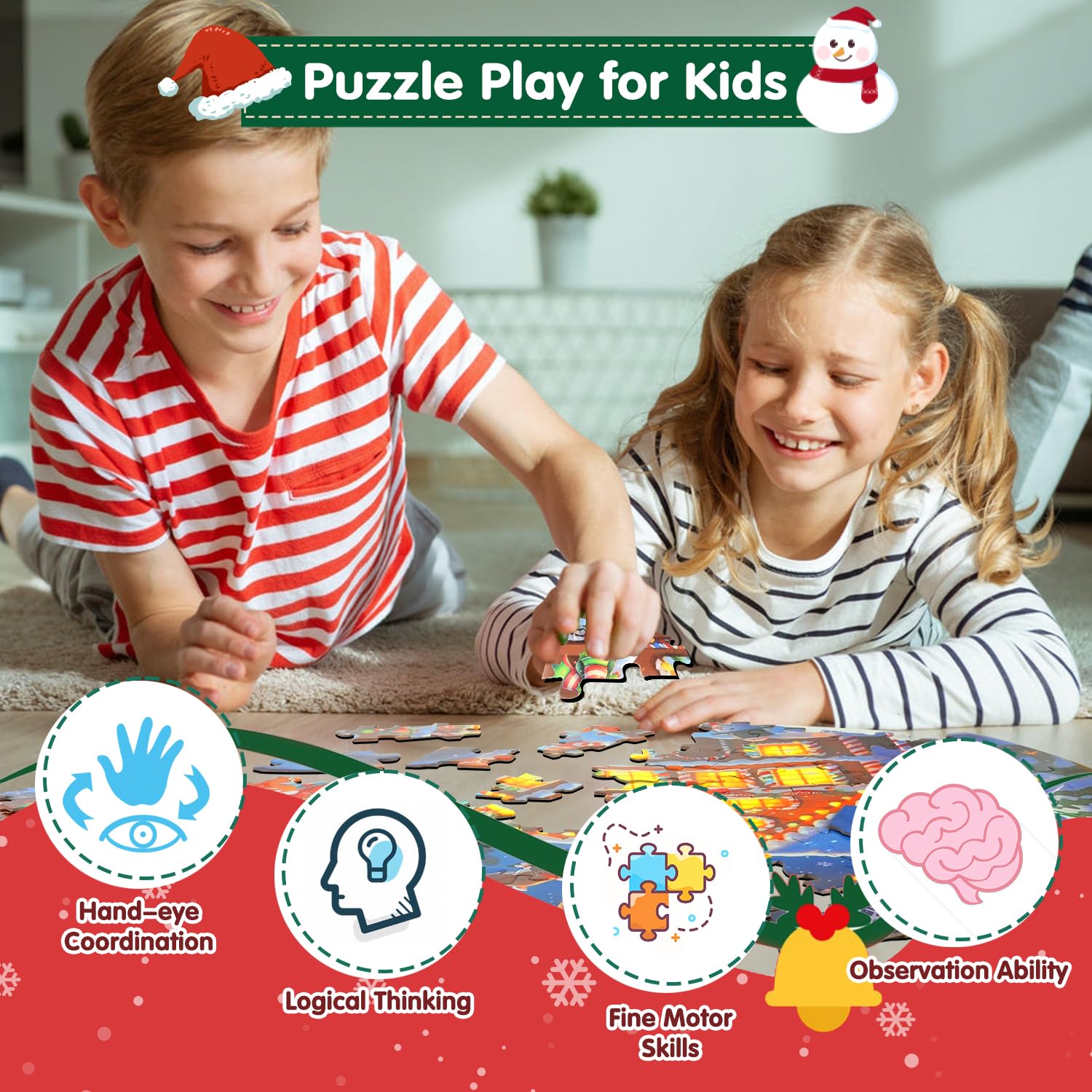 Puzzle di Natale per Bambini, 71 Pezzi di Carta, Educativo Infantile per 3-8 Anni, Regalo di Compleanno e Natale Adatto per Ragazze e Ragazzi