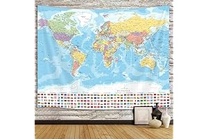 60" x 40" World Map Tapestry Wall Art for Kids' Room