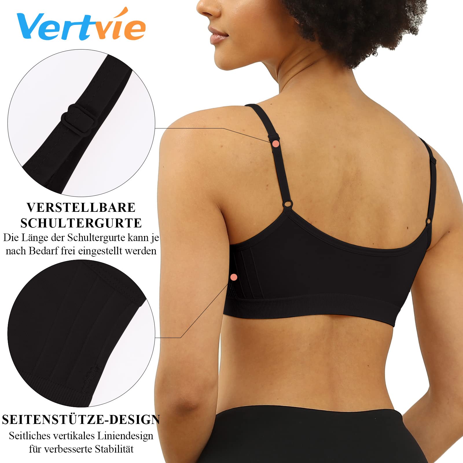 Vertvie - Reggiseno Sportivo da Donna, Imbottito, Push-up, Senza Cuciture
