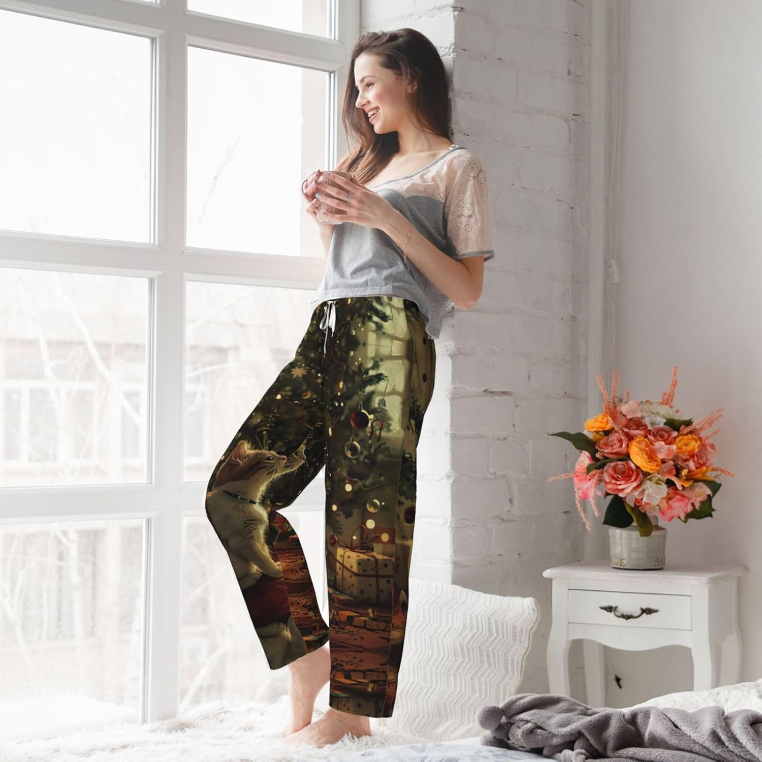 Merry Christmas Print Cozy Women'S Flannel Pajama Pants,Perfect For Christmas And Everyday Comfort