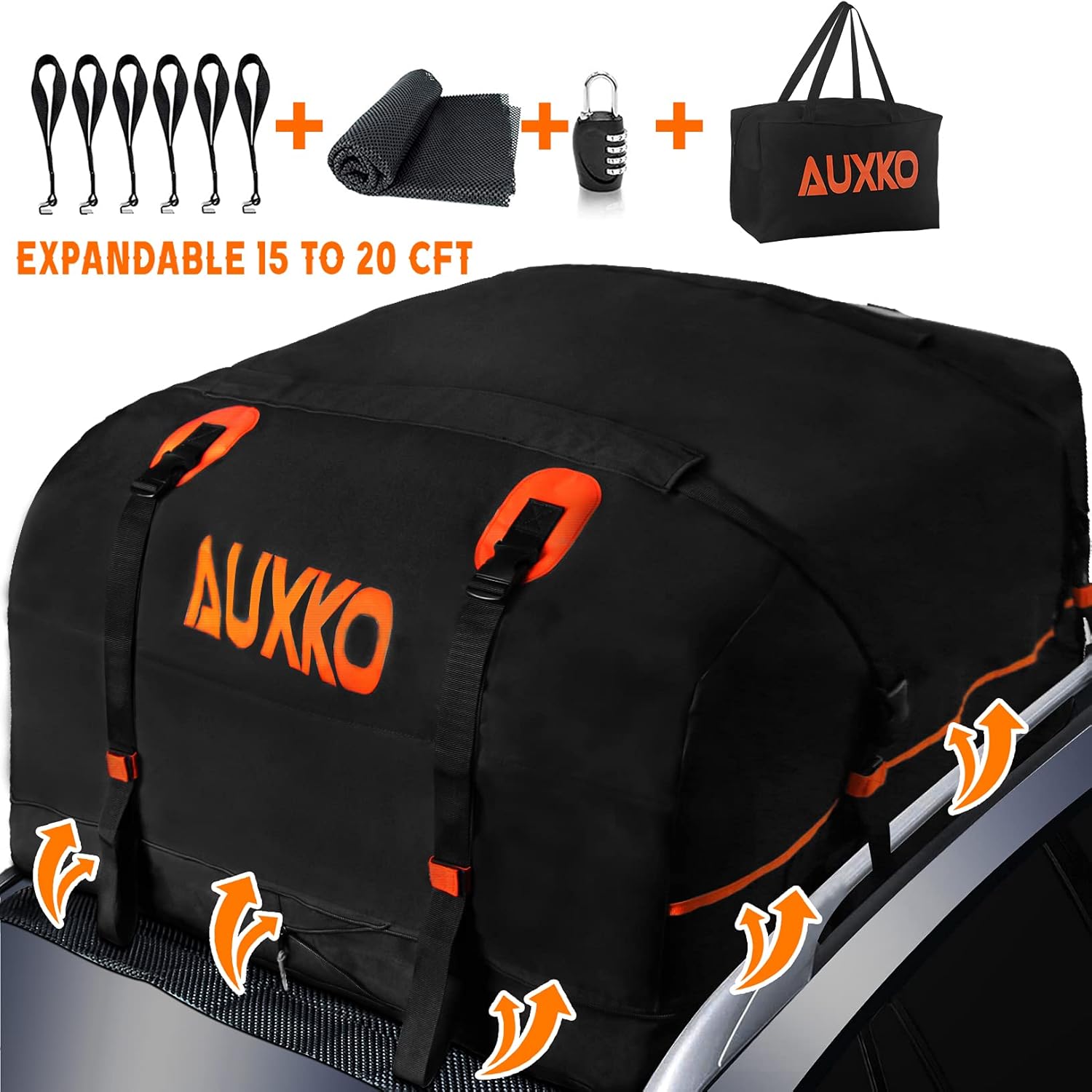 AUXKO Expandable Cargo Roof Bag, 15 Cubic Expands to 20 Cubic ft Waterproof Car Rooftop Carrier Soft-Shell Travel Storage Top Carrier Luggage Bag Fits All Vehicle with/Without Rack : Clothing, Shoes & Jewelry