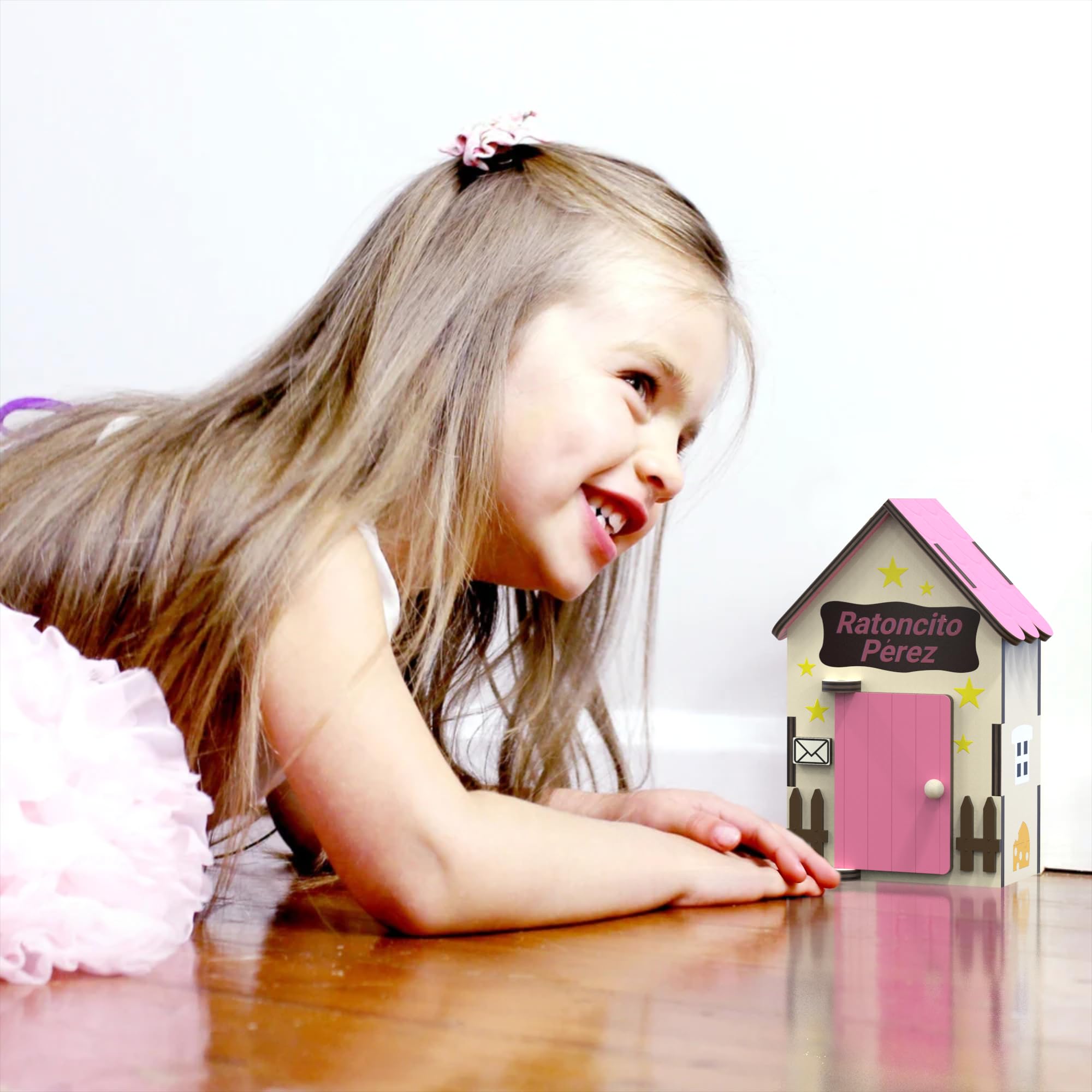 Puerta ratoncito perez - Casita ratoncito perez - Caja de dientes de leche para niños - Cajita dientes ratoncito perez - caja para dientes de leche - Casa ratoncito perez puerta magica - Madera - Rosa