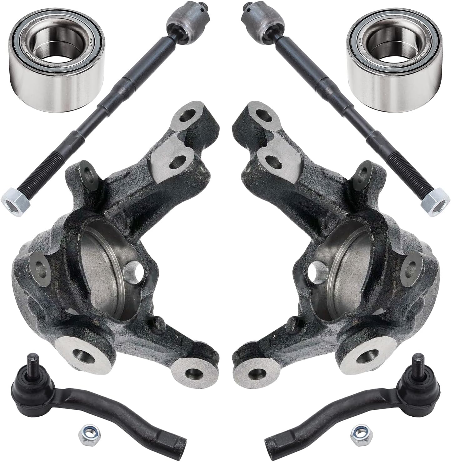 8pc Front Steering Knuckles Wheel Bearings Inner Outer Tie Rods Suspension Kit
