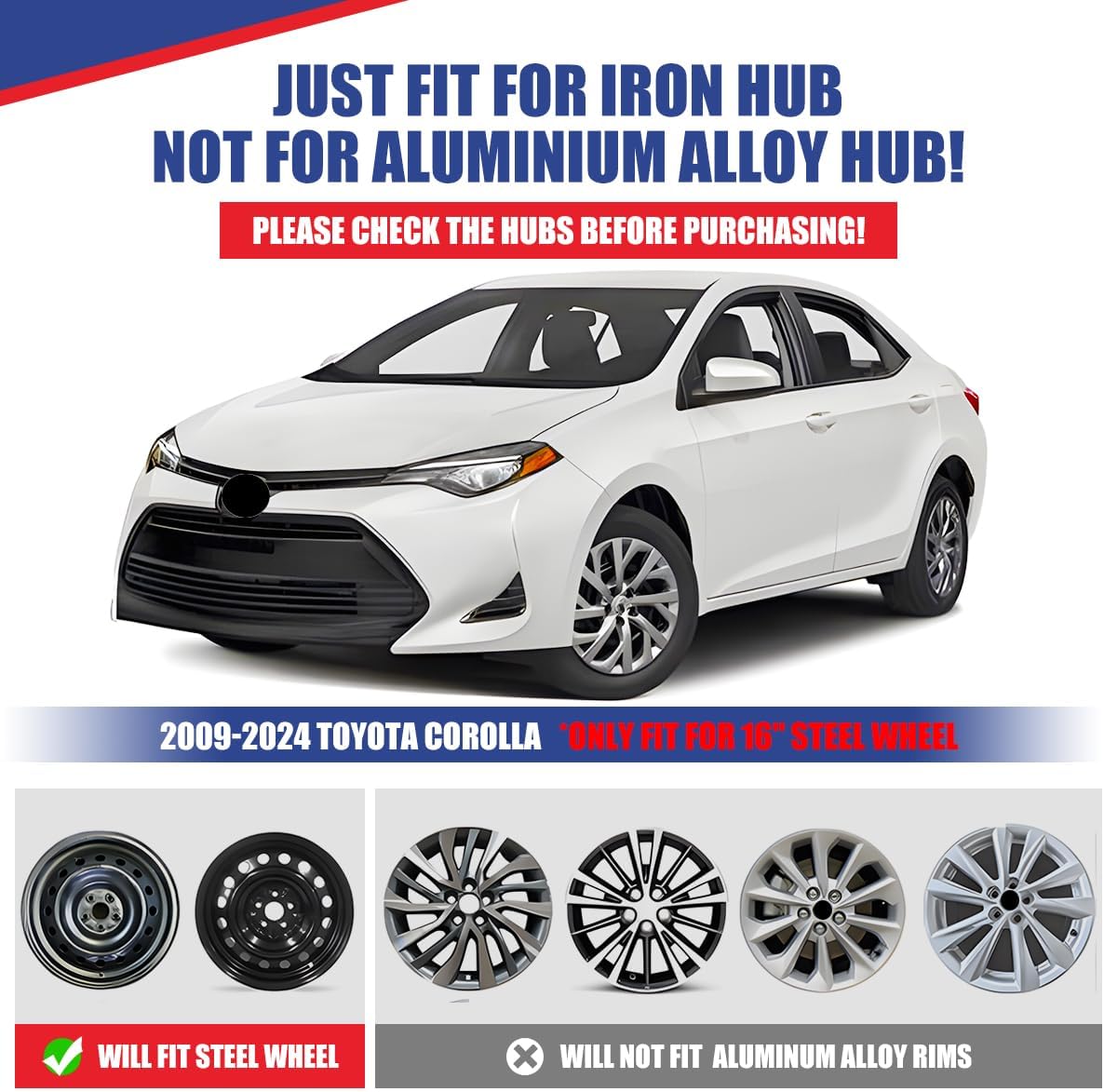 CPW 16 Inch Hubcaps Fit for Toyota Corolla 2009-2025, Wheels Rim Cover Replacement Compatible with Toyota Corolla 16'' Steel Wheels, ABS & PC Material Hub Caps Set of 4 (16-Inch, Black Lacquer)