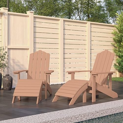 Sillas Adirondack para patio, 2 piezas con reposapiés, HDPE marrón, silla de patio al aire libre, sillas de comedor al aire libre, sillas para