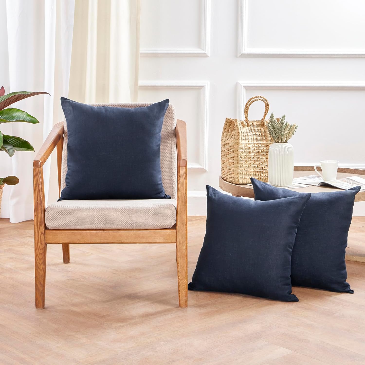 Solino Home Decorative Linen Navy Blue Pillow Cover 20 x 20 Inch - 100% European Flax Throw Pillow Case with Invisible Zipper - Montauk, Accent Cushion Cover for Couch, Sofa, Bed, Chair