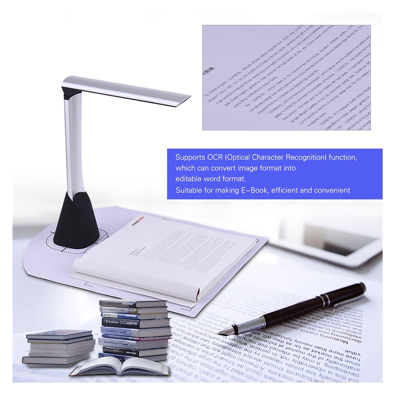 Szybki skaner dokumentów do książek na USB, 5-megapikselowy format HD o wysokiej rozdzielczości, rozmiar skanowania A4 z funkcją OCR, oświetlenie LED,Hoge Definitie
