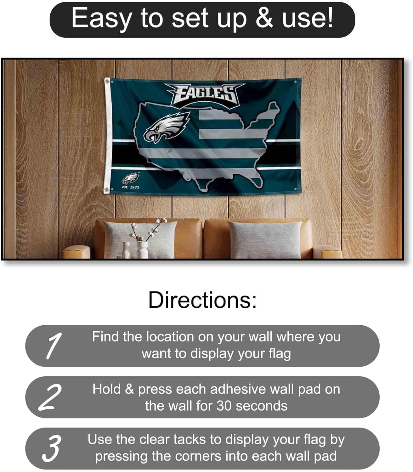 Philadelphia Eagles USA Country Banner and Tapestry Wall Tack Pads - Image 4