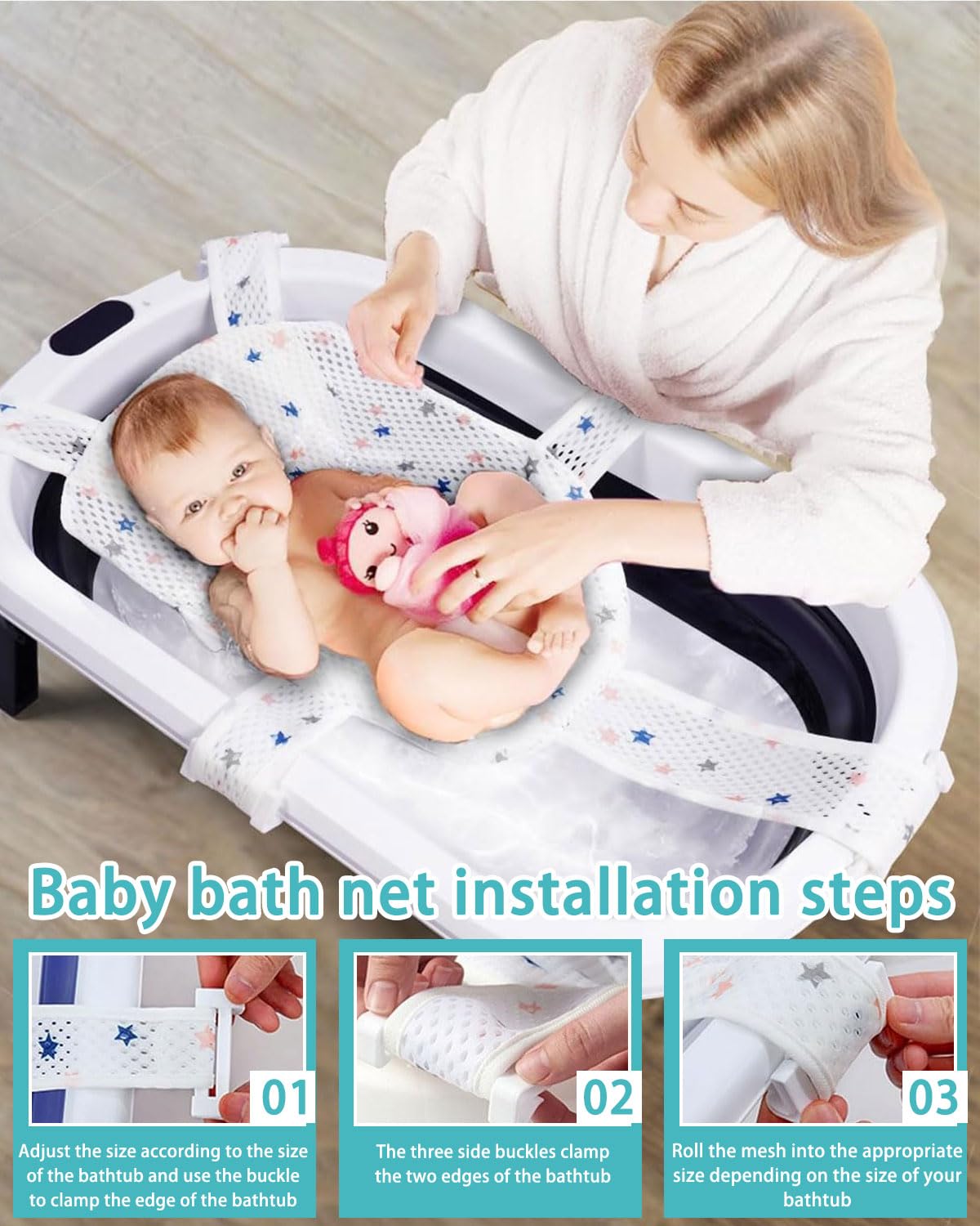 Universale Tappetino da Bagno per Neonati, Cuscino Bagnetto Neonato,Rete Bagnetto Sedile Bagnetti, Bagnetto Supporto Sedile Regolabile, Tappetino per il bagnetto Neonato, per Bambino 0-4 anni