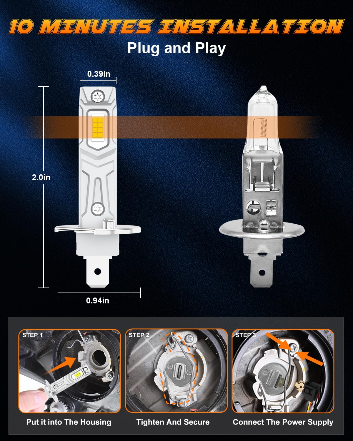 AUXIRACER H7+H1 LED Lampadine, 30000LM 100W 6500K Bianco Freddo, H7+H1 LED 500% Luminosità, Dimensioni Mini 1:1, Plug and Play, 12V Per Fari Auto e Moto, Pacco da 4