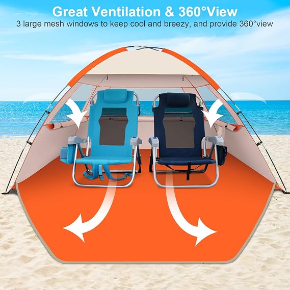 Gorich Beach Tent Sun Shelter for 3/4/6/8/10 Person with UPF 50+ UV Protection, Lightweight & Easy Setup Beach Shade Canopy, Portable Beach Shade Tent Beach Cabana