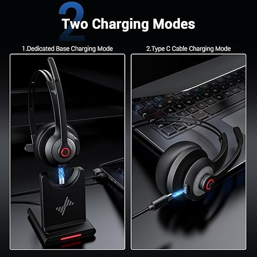 Miniatura 7 de Auriculares inalámbricos Bluetooth con micrófono para el trabajo, Bluetooth 5.2, micrófono avanzado de reducción de ruido, llamadas claras, cómodos