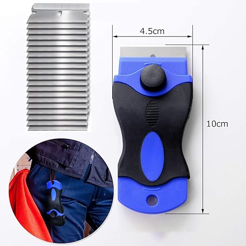 Miniatura 2 de Paquete de 2 herramientas raspadoras de cuchillas de afeitar con 30 cuchillas de acero inoxidable para estufas de vidrio, cinta de metal de