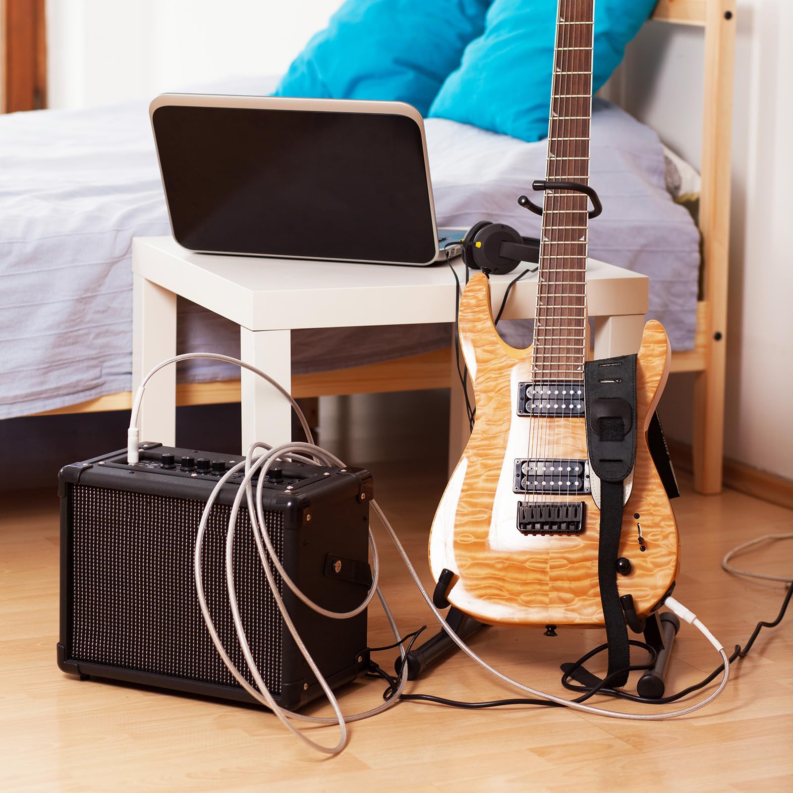 QUARKZMAN Kabel gitarowy 6,35 mm 2 M Kabel instrumentalny Kabel do gitary elektrycznej Kompatybilny z gitarą Wzmacniacz Gitara elektryczna Bas Głośnik Instrument klawiszowy Konsola mikserska