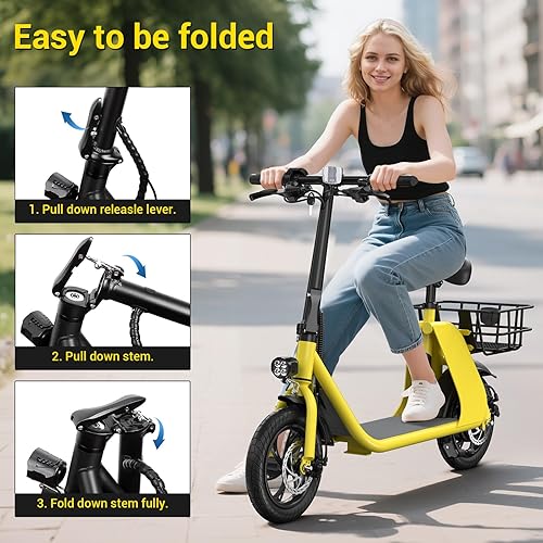 Vista 40 de SEHOMY Folding Electric Scooter with Seat for Adults, 15.5MPH, 20-Mile Range, 36V Battery, 12" Pneumatic Tire, Portable 450W Electric Scooters