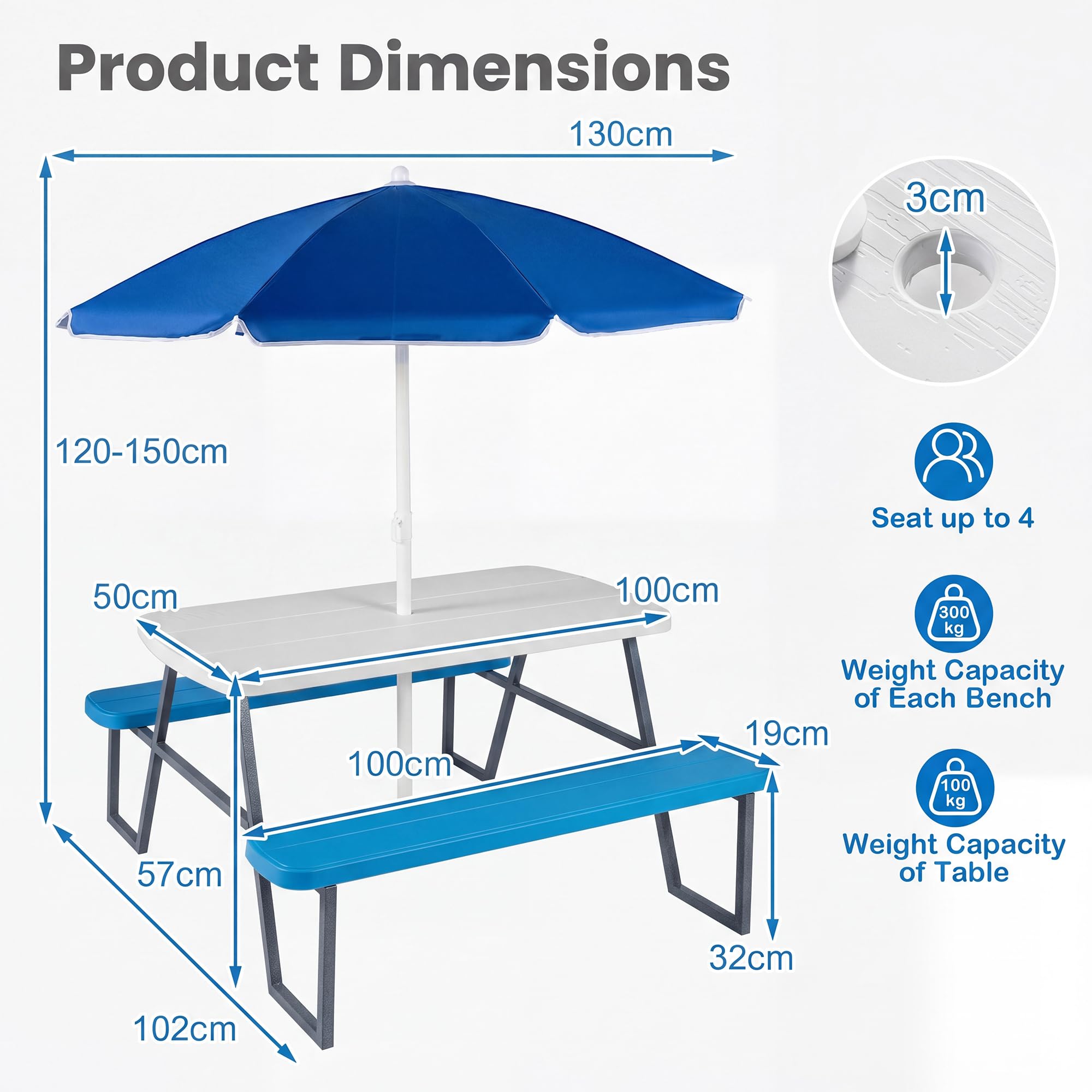GOPLUS Mesa de Picnic Infantil con Sombrilla Desmontable