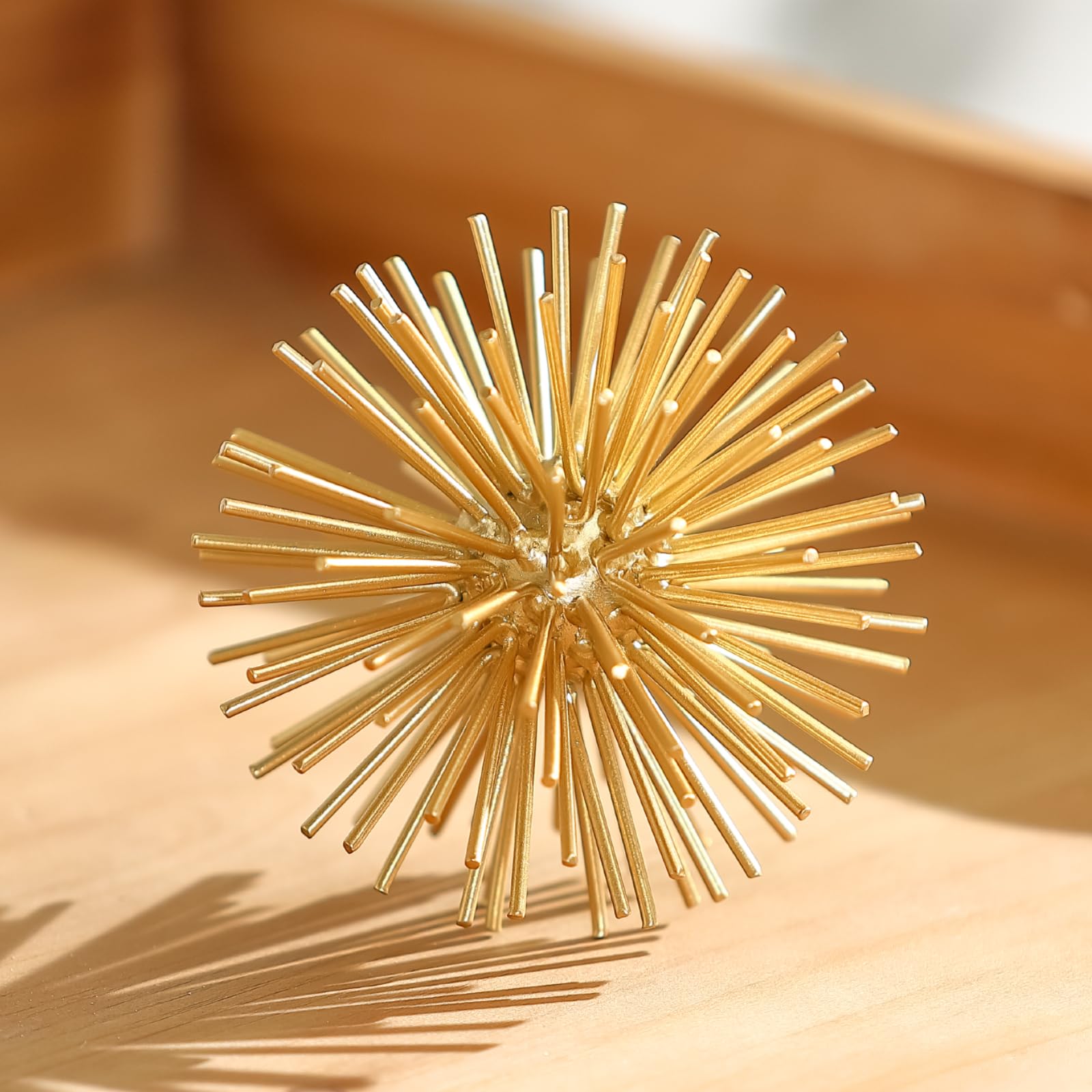 Gold Sphere Decor, Metal Gold Starburst Tabletop Sculpture Decor, Modern Metal Starburst Centerpiece, Spike Ball Decoration for Home Decor