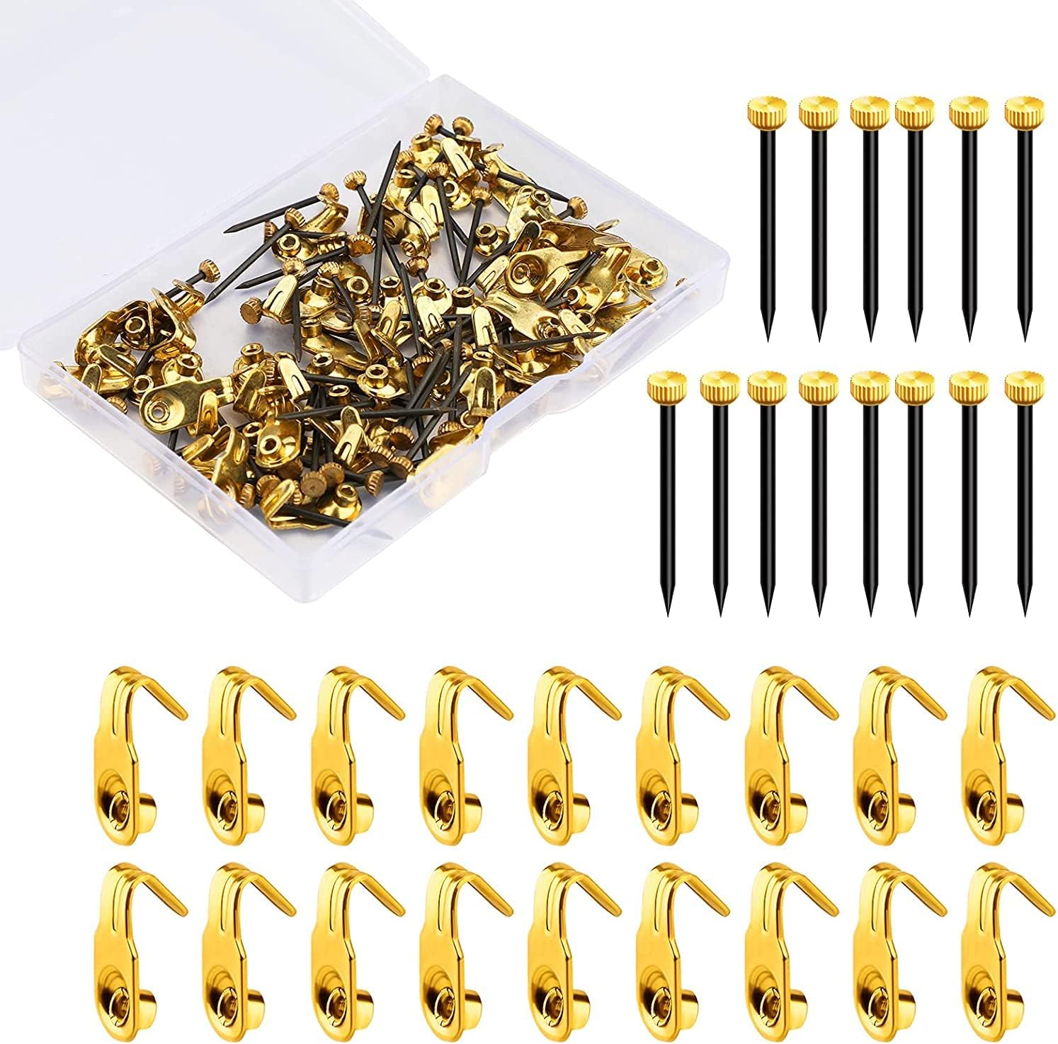 100pcs Picture Hanging Kit 10lbs Stainless Steel Picture Hanging Hooks with Brass Head Hanging Pins for Hanging Picture Photo Frame Mirror Clock House Decoration (Gold)