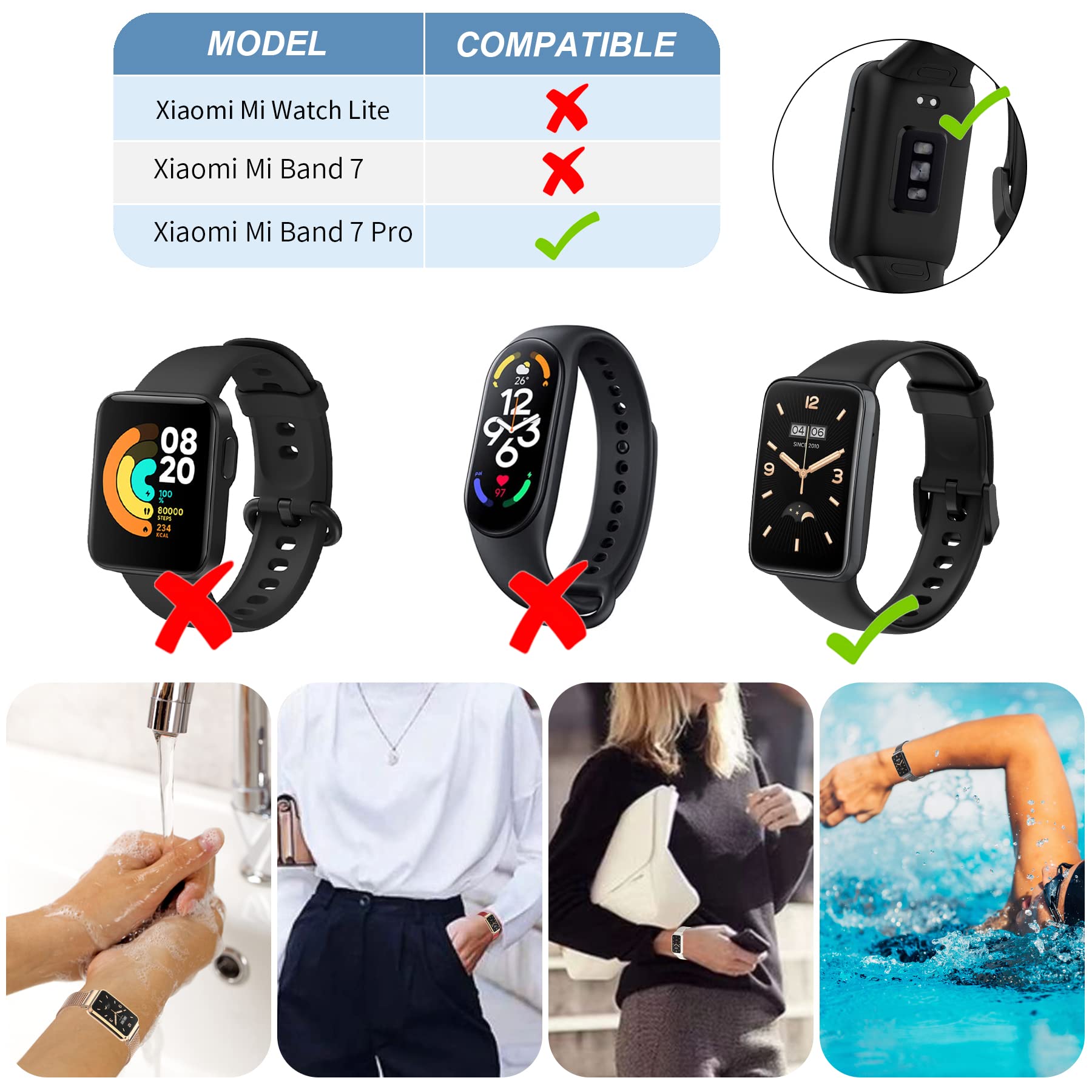 SenMore Edelstahl-Armband Für Xiaomi Redmi Smart Band Pro – Metall, Verstellbar, Ersatzband
