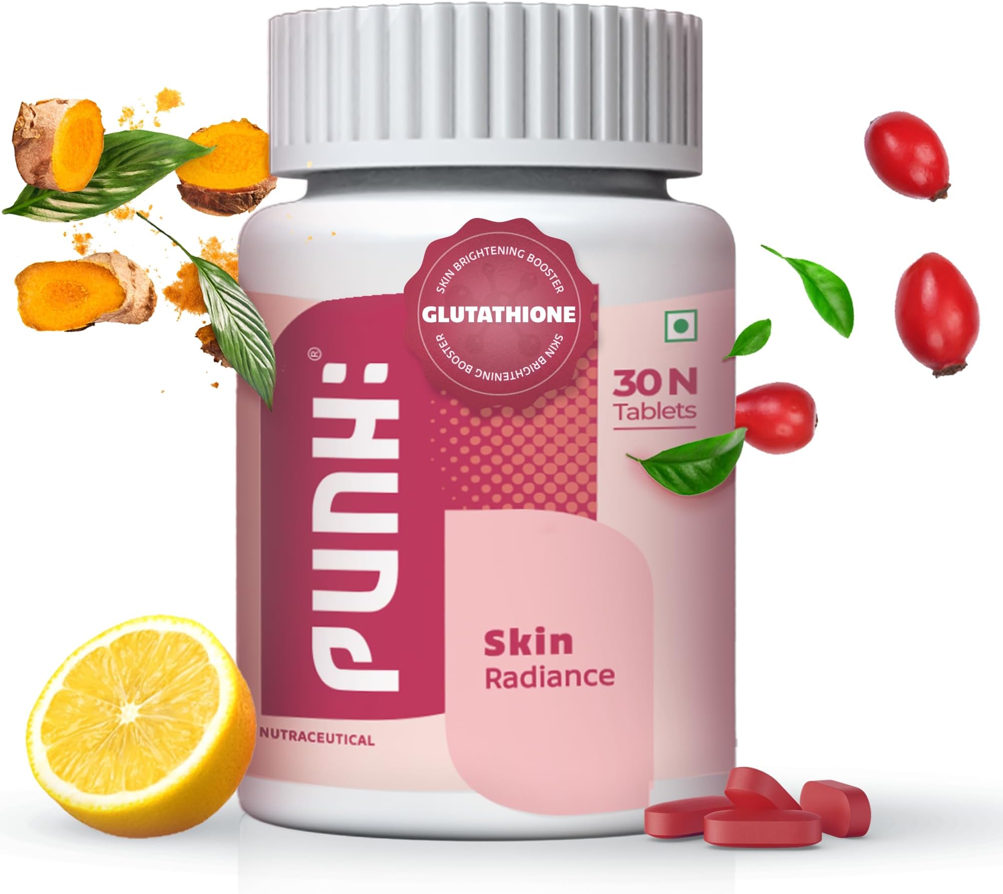 Skin Radiance Reduced L Glutathione Tablets 500mg for Skin Glow & Brightening | Glutathione Tablets with Alpha Lipoic Acid, Curcumin, Rosehip Extract & Astaxanthin, 30 Veg Tablets (Pack Of 1)