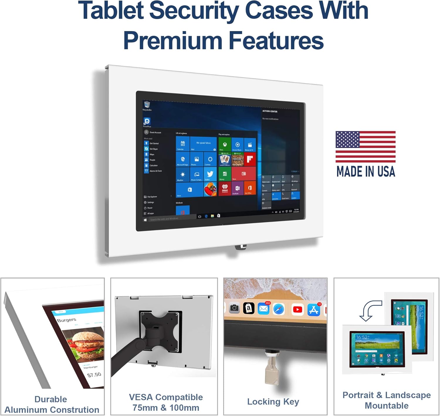 TABcare Locking Anti-Theft Security Metal Case for Microsoft Surface Go 1/2/3/4 Tablet Supports VESA, Wall Mount (Surface GO, Black)