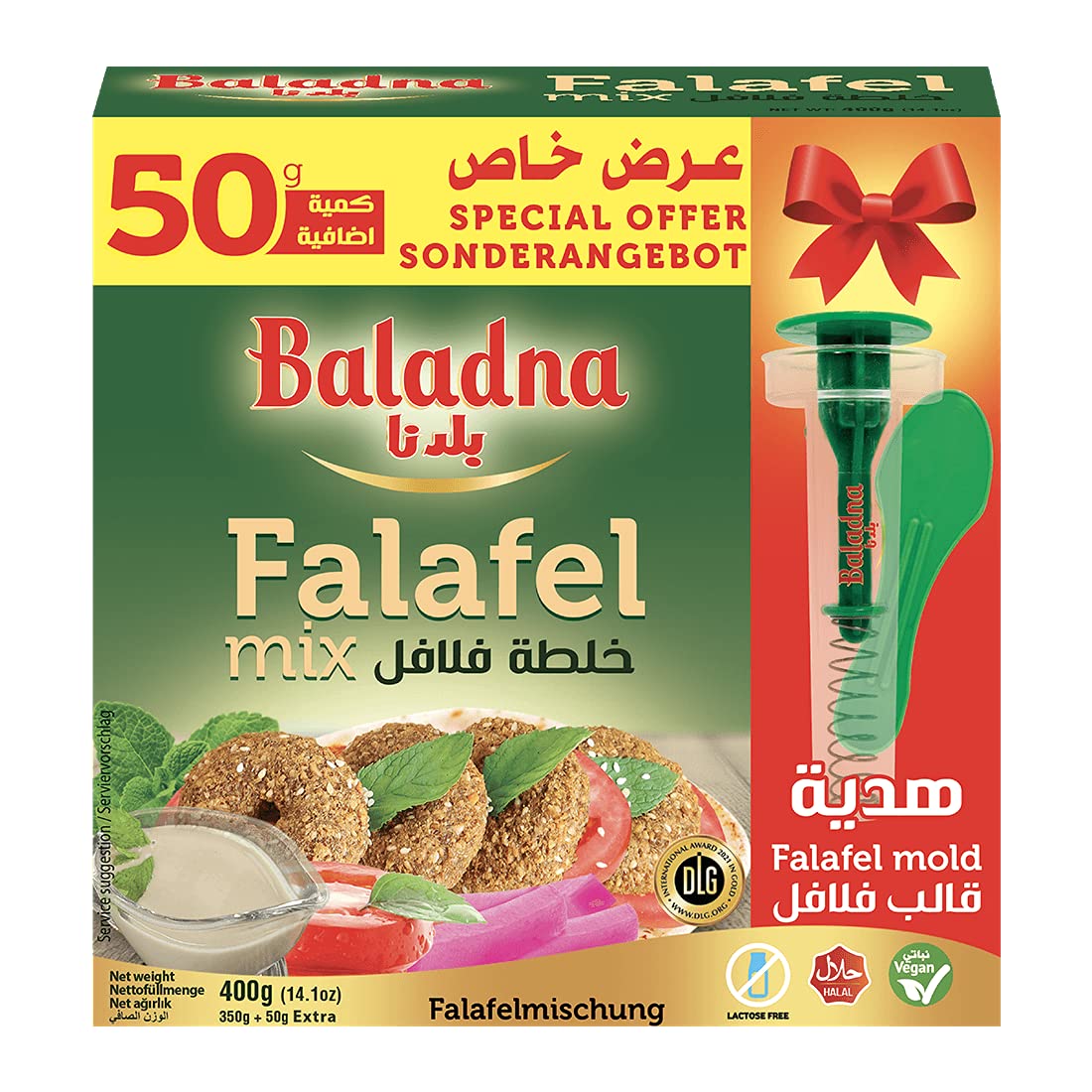 Baladna Mezcla de Falafel con molde de plástico Halal 400 g x 12 unidades