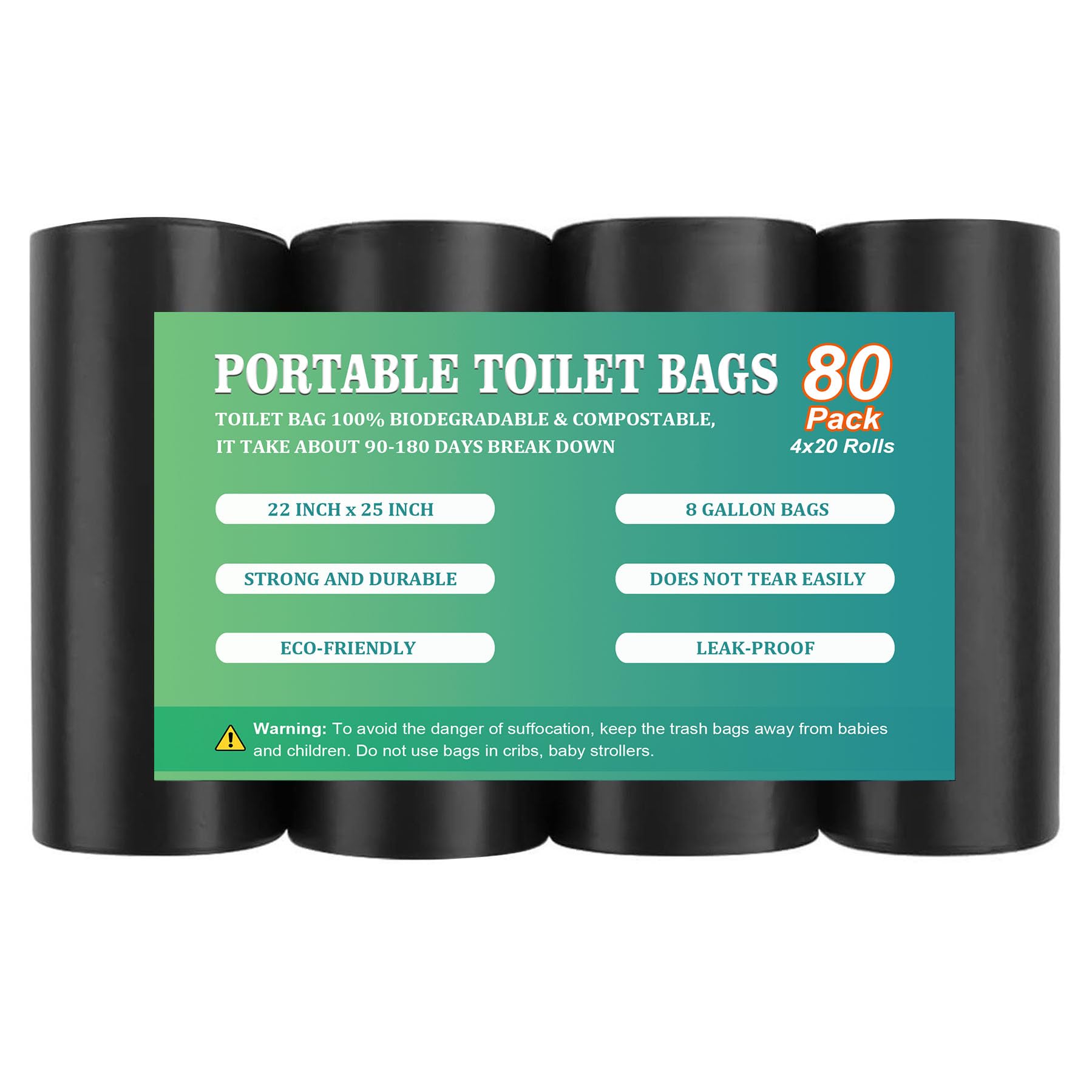80PCS 8 Gallon Portable Toilet Bags for Camping, Biodegradable Porta Potty Bags - 8 Gal Waste Bags Fit for 5 Gallon Bucket, Camping Poop Bag